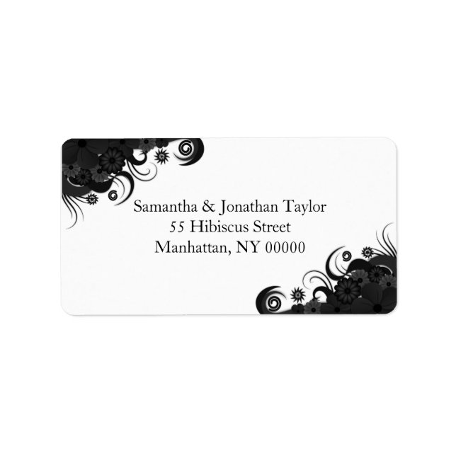 Floral Black and White Large Return Address Labels (Front)