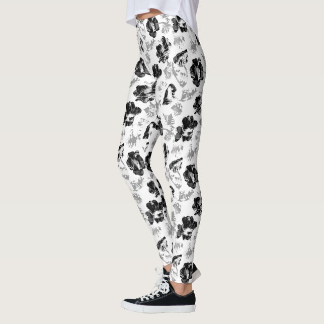 Floral, black and white leggings (Left)