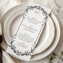 Floral Black and White Line Art Wedding | Menu