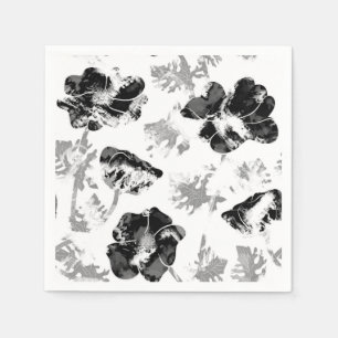 Floral, black and white napkin