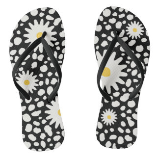 Floral Black and White Pattern Flip Flops