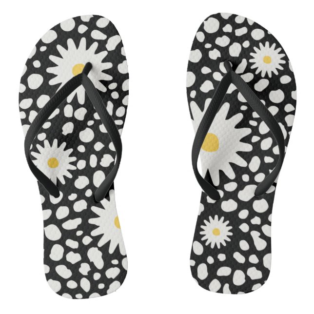 Floral Black and White Pattern Flip Flops (Footbed)