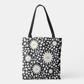 Floral Black and White Pattern Tote Bag