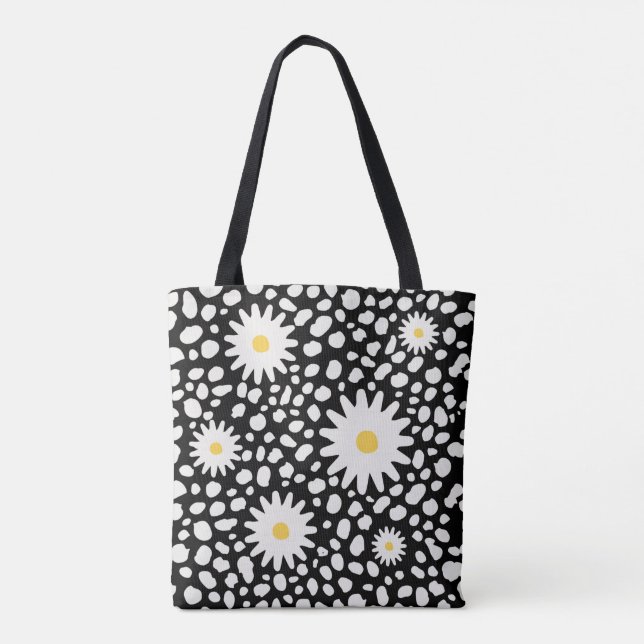 Floral Black and White Pattern Tote Bag (Back)