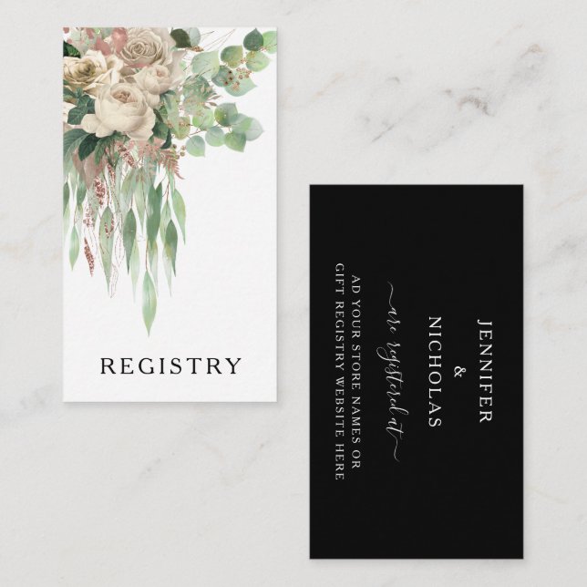 Floral Black And White Peonies Wedding Registry  Enclosure Card (Front/Back)