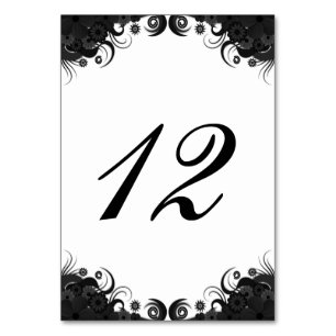 Floral Black and White Reception Table Number Card