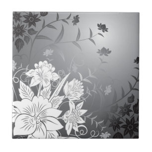floral black and white tile