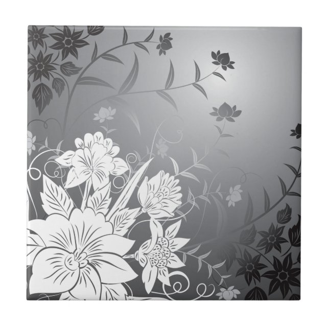 floral black and white tile (Front)