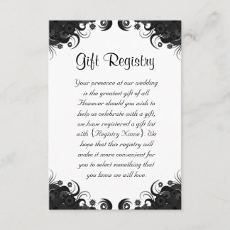 Floral Black and White Wedding Gift Registry Enclosure Card