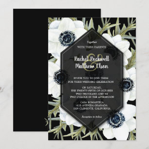 Floral Black and White Wedding Invitations
