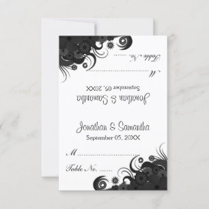 Floral Black and White Wedding Table Place Cards