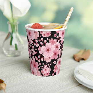 Floral Black background Cherry Blossom design Paper Cups