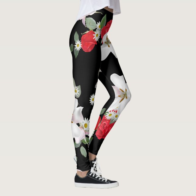 Floral Black Background Leggings (Right)