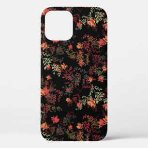 Floral Black Background Seamless Pattern iPhone 12 Case