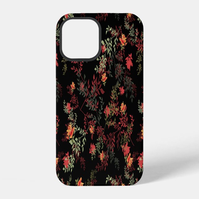 Floral Black Background Seamless Pattern iPhone Case (Back)