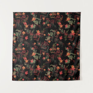 Floral Black Background Seamless Pattern Tapestry
