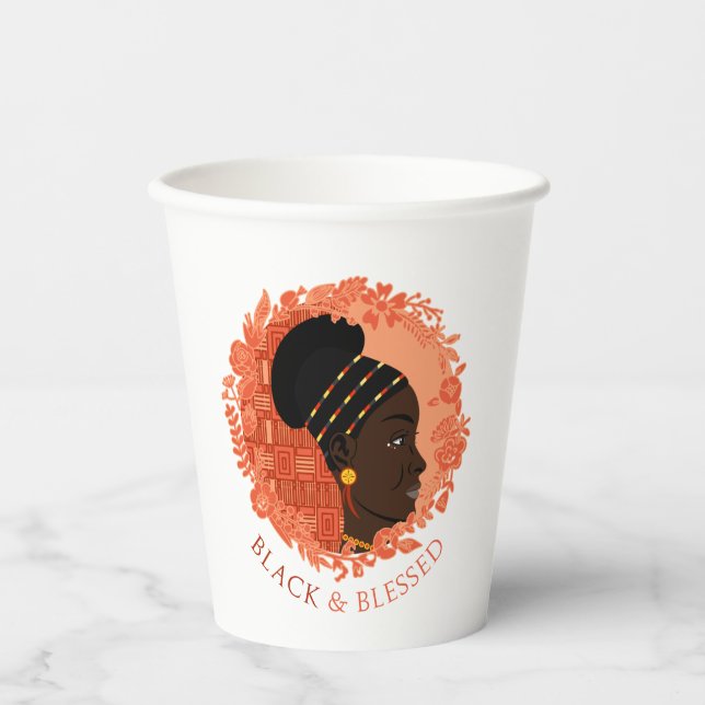 Floral Black & Blessed Paper Cups (Front)