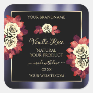 Floral Black Blue Product Labels Blooming Roses