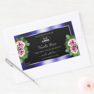 Floral Black Blue Product Labels Pink Roses Logo