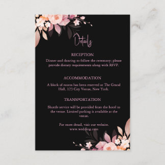 Floral Black & Blush Rose Wedding Enclosure Card