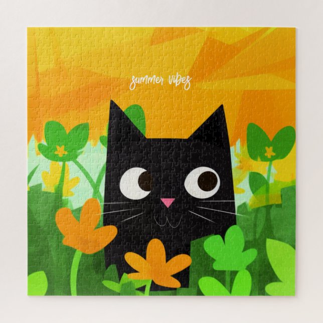 Floral Black Cat Puzzle for Cat Lovers (Vertical)