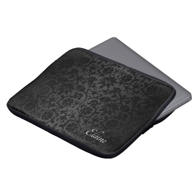 Floral Black Damask Design Laptop Sleeve (Front Top)
