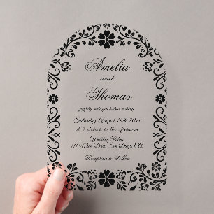 Floral Black Elegant Wedding Acrylic Invitations
