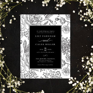 Floral Black Elegant Wedding Invitation