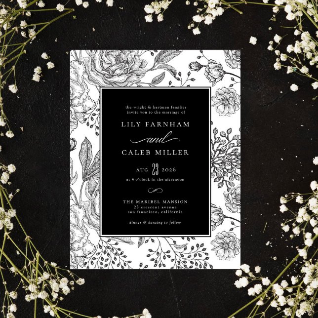 Floral Black Elegant Wedding Invitation (Creator Uploaded)