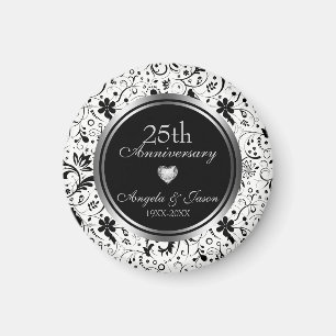 Floral Black Flowers- Silver Anniversary Magnet