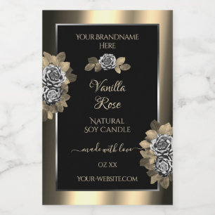 Floral Black Gold and Silver Product Labels Roses