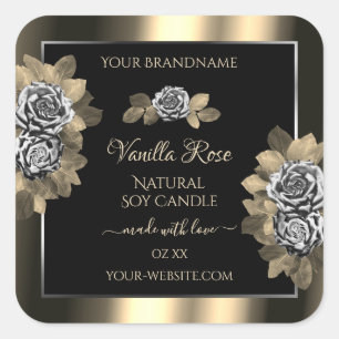Floral Black Gold and Silver Product Labels Roses