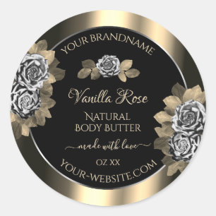 Floral Black Gold and Silver Product Labels Roses
