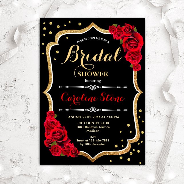 Floral Black Gold Bridal Shower Invitation (Creator Uploaded)