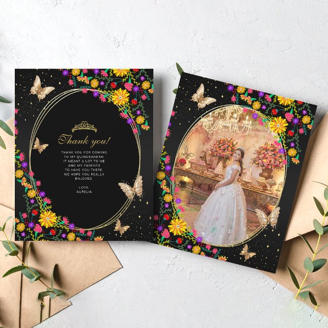 Floral Black Gold Butterfly Quinceañera Photo (Creator Uploaded)