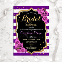 Floral Black Gold Purple Stripes Bridal Shower
