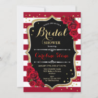 Floral Black Gold Red Stripes Bridal Shower