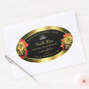 Floral Black Gold Shimmer Product Label Roses Logo