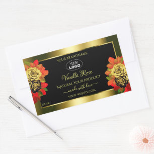 Floral Black Gold Shimmer Product Label Roses Logo