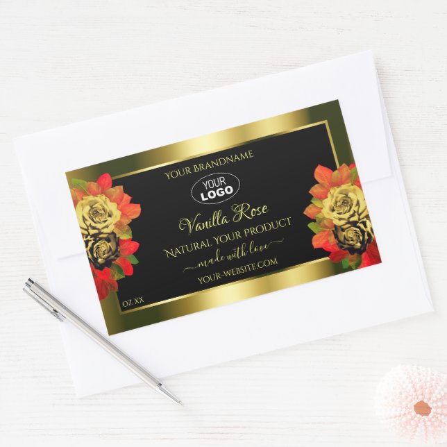 Floral Black Gold Shimmer Product Label Roses Logo (Envelope)
