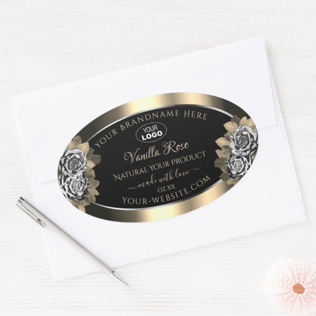 Floral Black Gold Silver Product Labels Roses Logo (Envelope)