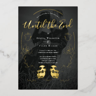 Floral Black Gold Skull Photo Gothic Wedding
