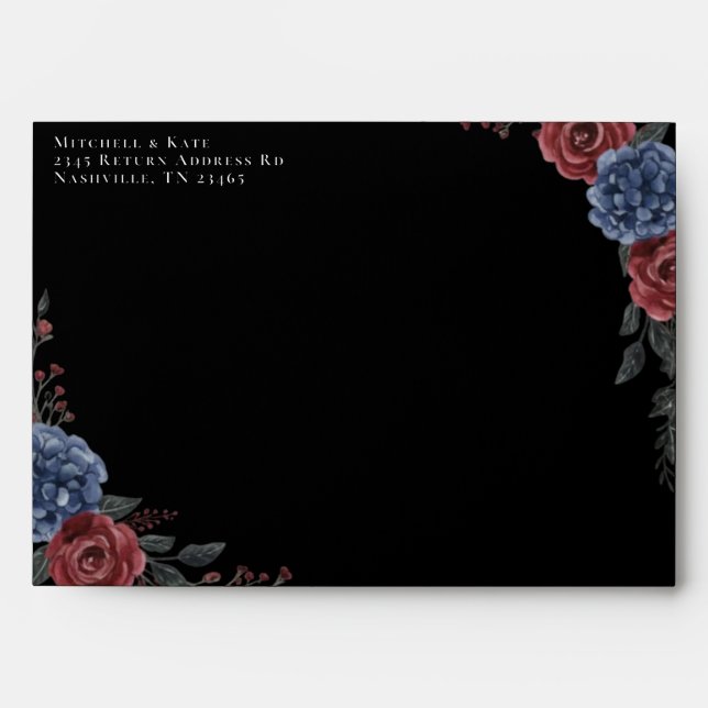 Floral Black Gothic Wedding Envelope (Front)