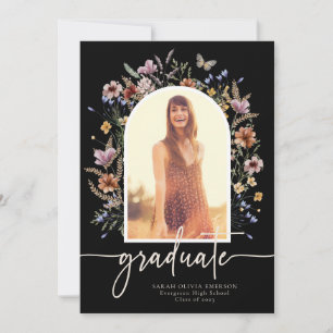 Floral Black Graduate Announcement