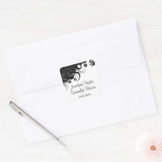 Floral Black Hibiscus Gothic Save The Date Sticker (Envelope)