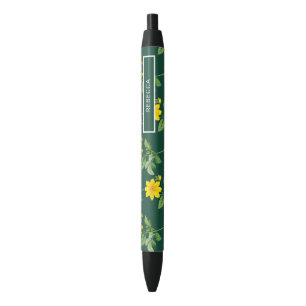 Floral Black Ink Pen