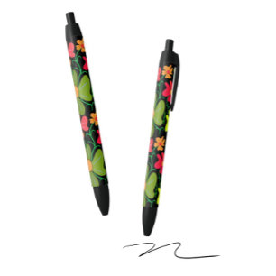 Floral Black Ink Pen