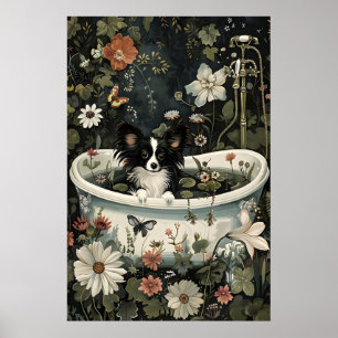 Floral Black Papillon Bathroom Print, Botanical Poster