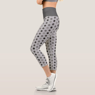 Floral Black Pattern Capri Leggings