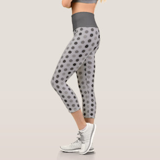 Floral Black Pattern Capri Leggings